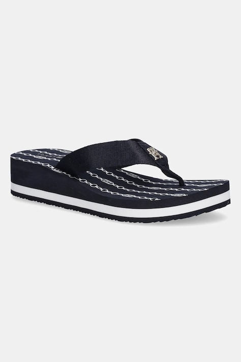 Σαγιονάρες Tommy Hilfiger IM TH CHAINPRINT MIDWEDGE SANDAL χρώμα: ναυτικό μπλε, FW0FW08527