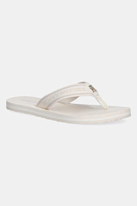 Žabky Tommy Hilfiger TH STRIPES BEACH SANDAL dámské, bílá barva, na plochém podpatku, FW0FW08528