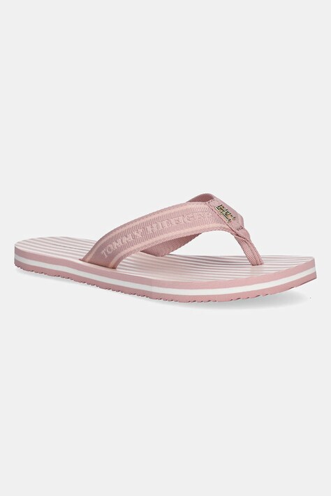 Žabky Tommy Hilfiger TH STRIPES BEACH SANDAL dámské, růžová barva, na plochém podpatku, FW0FW08528