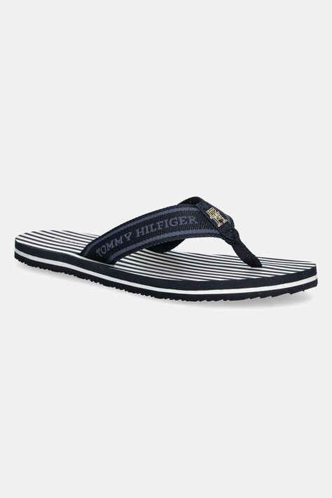 Tommy Hilfiger flip-flop TH STRIPES BEACH SANDAL sötétkék, női, lapos talpú, FW0FW08528