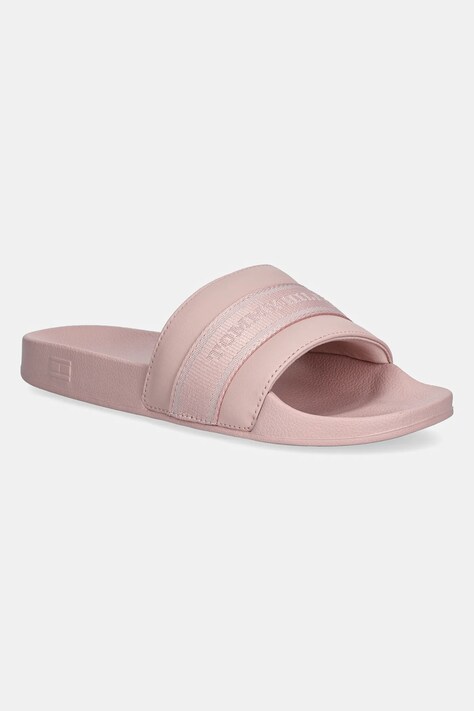 Tommy Hilfiger papuci HILFIGER POOLSIDE WITH WEBBING femei, culoarea roz, FW0FW08529