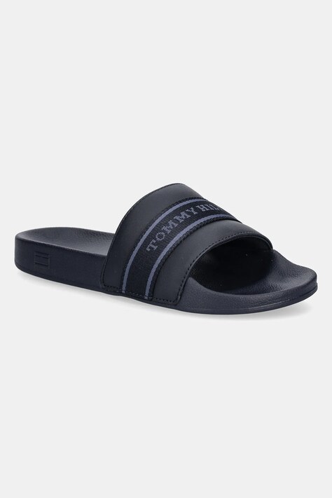 Tommy Hilfiger papuci HILFIGER POOLSIDE WITH WEBBING femei, culoarea bleumarin, FW0FW08529
