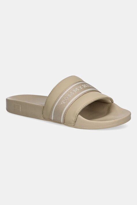 Шльопанці Tommy Hilfiger HILFIGER POOLSIDE WITH WEBBING жіночі колір бежевий FW0FW08529