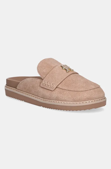 Tommy Hilfiger papucs velúrból SUEDE CLOSED TOE MULE bézs, női, FW0FW08583