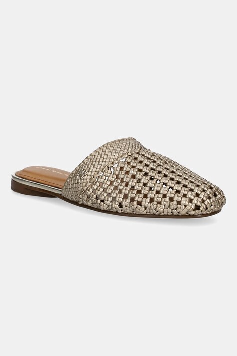 Tommy Hilfiger papuci CROCHET METALLIC LEATHER MULE culoarea auriu, FW0FW08606