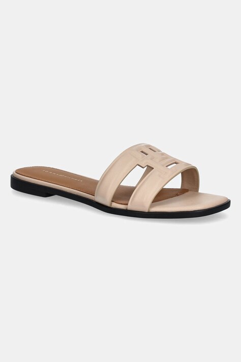 Кожаные шлепанцы Tommy Hilfiger TH LOGO STRAP MULE женские цвет бежевый FW0FW08671