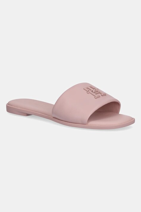 Kožené pantofle Tommy Hilfiger TH LOGO HARDWARE LEATHER MULE dámské, růžová barva, FW0FW08806