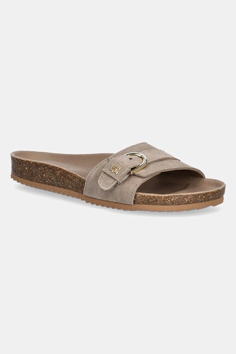 Semišové pantofle Tommy Hilfiger SOFT SUEDE ADJUSTABLE MULE dámské, béžová barva, FW0FW08809