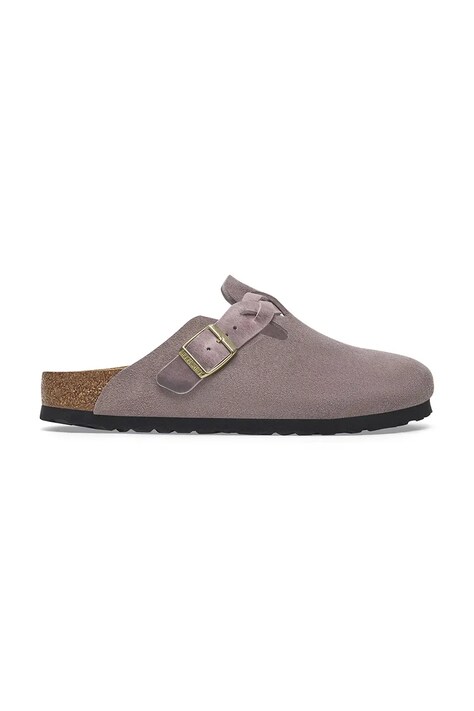 Birkenstock papuci din piele Boston Braided femei, culoarea violet, 1029122