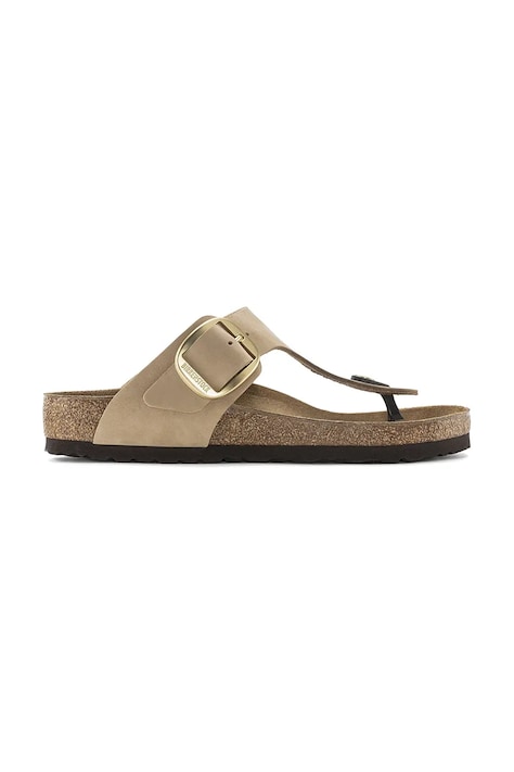 Birkenstock nubuk papucs Gizeh Big Buckle bézs, női, lapos talpú, 1023966