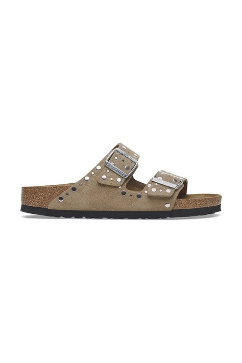 Παντόφλες σουέτ Birkenstock Arizona Rivet γυναικείες, χρώμα: καφέ, 1029390