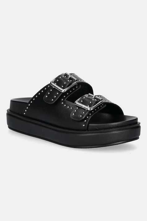 Δερμάτινες παντόφλες Steve Madden Freelance γυναικείες, χρώμα: μαύρο, SM11003598