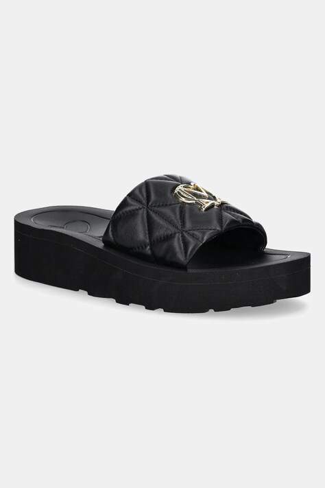 Love Moschino slapi de piele femei, culoarea negru, cu platforma, JA28014I1MIE0000
