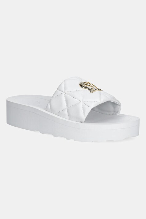 Love Moschino slapi de piele femei, culoarea alb, cu platforma, JA28014I1MIE0100