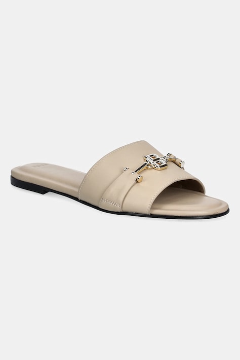 BOSS slapi de piele Emberlyn femei, culoarea bej, 50542219