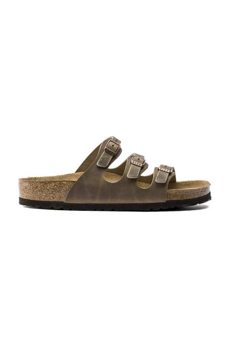 Δερμάτινες παντόφλες Birkenstock Florida SFB γυναικείες, χρώμα: πράσινο, 1011432