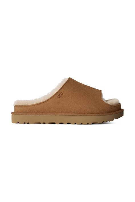 UGG papuci din piele Greenport Slide femei, culoarea maro, cu platforma, 1167610-CHE