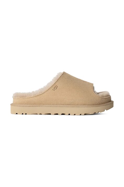 UGG papuci din piele Greenport Slide femei, culoarea bej, cu platforma, 1167610-SAN