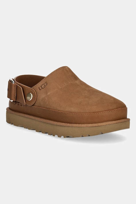 UGG klapki nubukowe Goldenstar Villa Clog damskie kolor brązowy na platformie 1169590-CHE