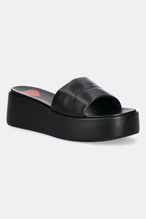 Love Moschino slapi de piele femei, culoarea negru, cu platforma, JA28177I0MIA0000