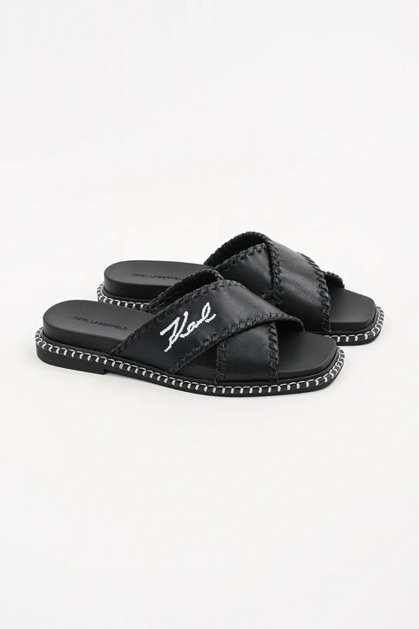 Шкіряні шльопанці Karl Lagerfeld KLEO — SS25-KLD0DB, чорний — фото 2