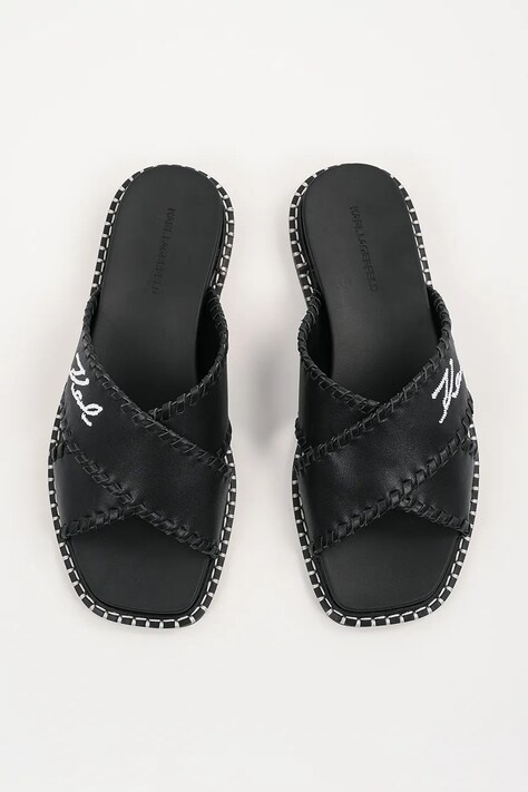 Шкіряні шльопанці Karl Lagerfeld KLEO — SS25-KLD0DB, чорний — фото 4