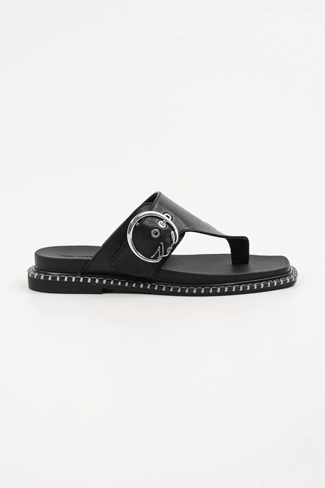 Karl Lagerfeld papuci de piele KLEO culoarea negru, cu toc plat, KL81325