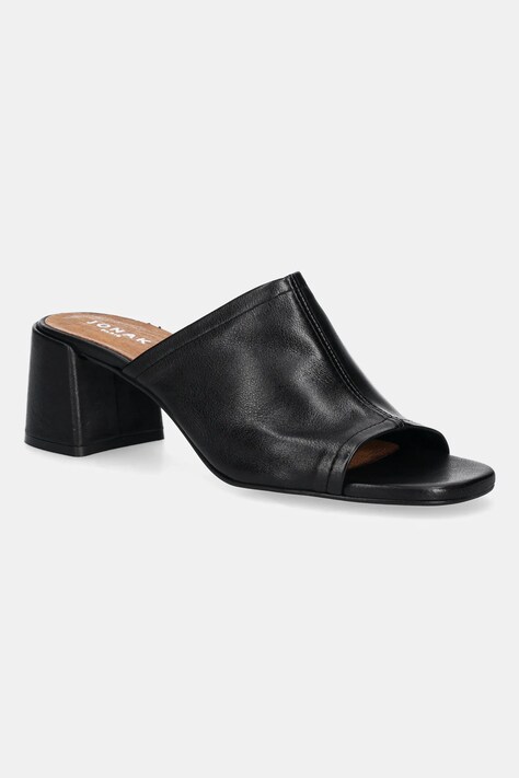 Jonak șlapi de piele BUTTERFLY culoarea negru, cu toc drept, 3600101