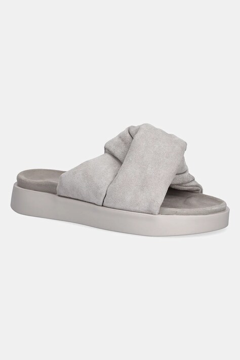 Inuikii papuci din piele Soft Crossed Suede femei, culoarea gri, cu platforma, 1004.003.0401.030 / 70104-141
