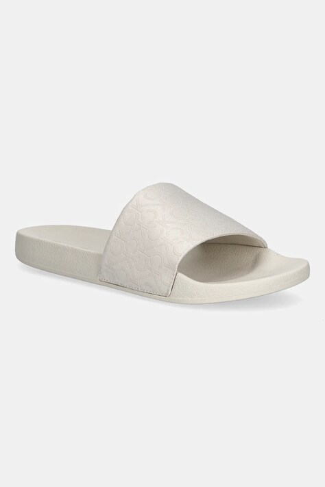 Calvin Klein papuci POOL SLIDE - JACQ culoarea bej, HW0HW02420