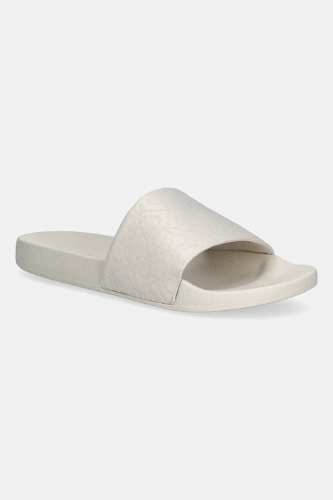 Calvin Klein papuci POOL SLIDE - JACQ culoarea bej, HW0HW02420