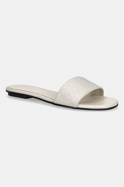 Calvin Klein papuci FLAT SLIDE - JACQ culoarea bej, HW0HW02388
