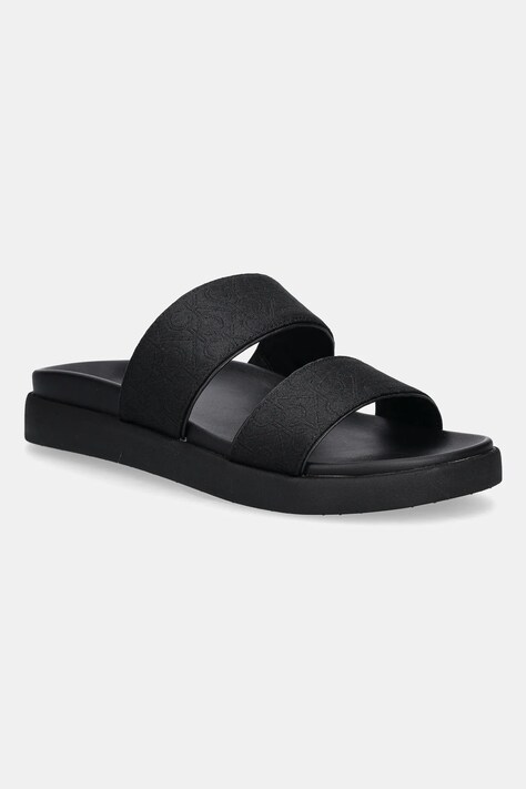 Calvin Klein papuci FLAT SLIDE - JACQ culoarea negru, cu platforma, HW0HW02486