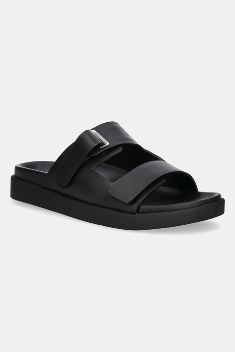 Кожени чехли Calvin Klein FLAT ADJ SLIDE EYELET в черно HW0HW02489
