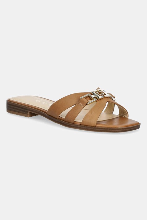 Guess slapi de piele REALLA femei, culoarea maro, FLJRLL LEA19