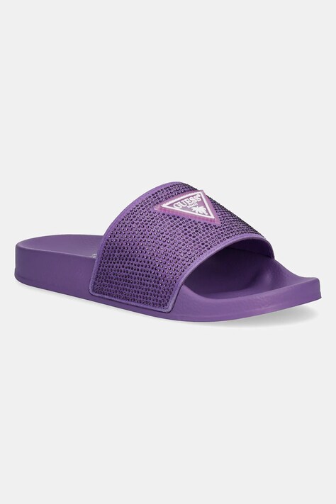 Pantofle Guess BEACH SLIPPERS STRASS dámské, fialová barva, E4GZ25 BB00F