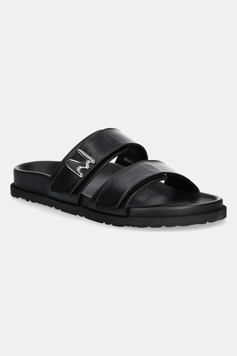 MSGM slapi de piele femei, culoarea negru, 3841MDS455