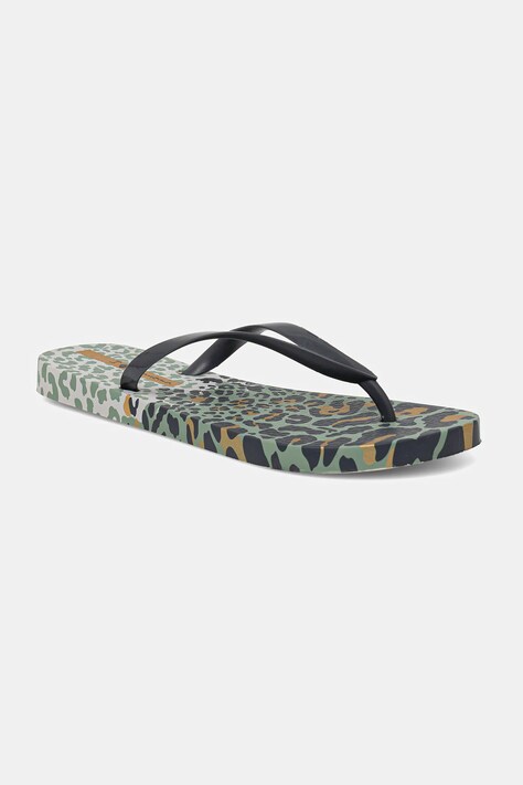 Ipanema slapi ANIMAL PRINT femei, culoarea verde, cu toc plat, 83617-AY355