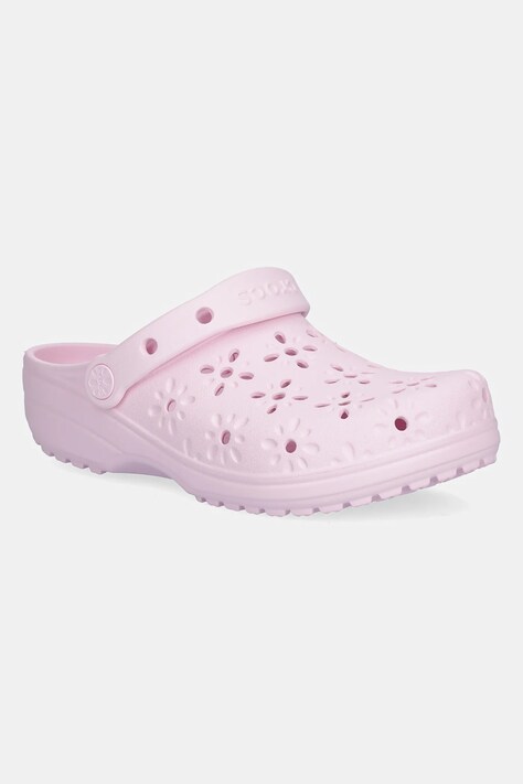 Crocs papuci Classic Floral Cut Out Clog culoarea roz, toc pana, 210927-6ZW