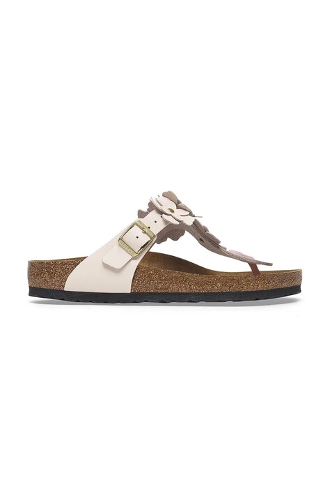 Kožené žabky Birkenstock Gizeh Flowers dámské, růžová barva, na plochém podpatku, 1029304