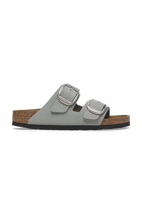 Birkenstock papuci din nubuc Arizona Big Buckle femei, culoarea gri, 1029291