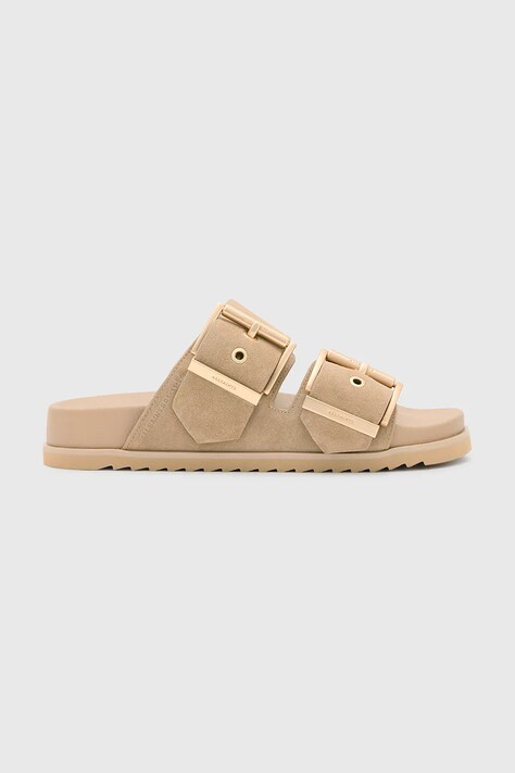 Semišové pantofle AllSaints Sian Sandal dámské, béžová barva, W035FC