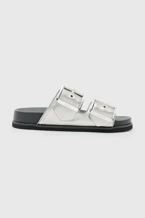 AllSaints slapi de piele Sian Sandal femei, culoarea argintiu, W037FC
