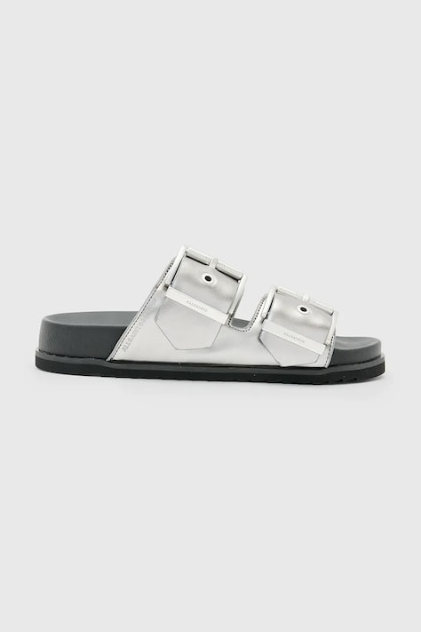 Kožené šľapky AllSaints Sian Sandal dámske, strieborná farba, W037FC