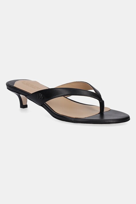 Lauren Ralph Lauren slapi de piele Francesa femei, culoarea negru, toc mic, 802966841001