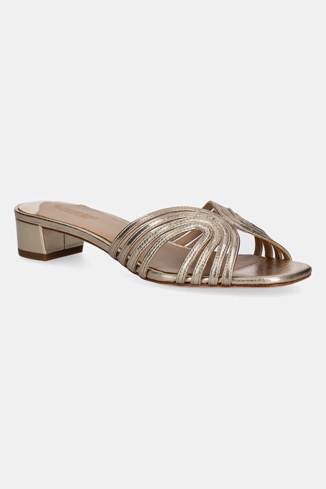 Lauren Ralph Lauren slapi de piele Fay Mtstrp femei, culoarea auriu, cu toc drept, 802966855001
