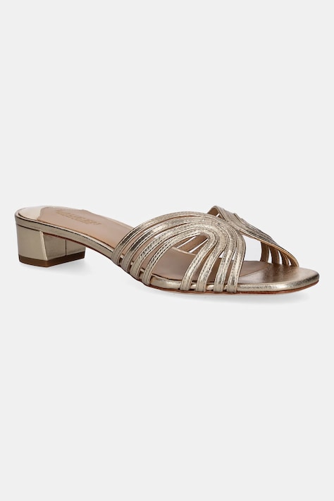 Шкіряні шльопанці Lauren Ralph Lauren Fay Mtstrp жіночі колір золотий каблук блок 802966855001