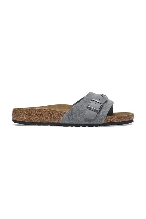 Kožené pantofle Birkenstock Oita Braided dámské, šedá barva, 1029121