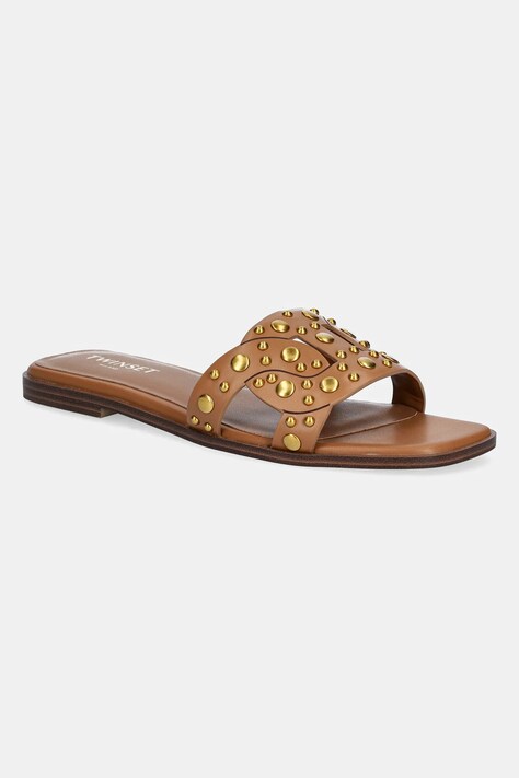 Twinset șlapi de piele culoarea maro, 251TGT072