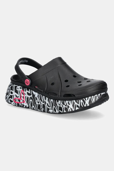 Skechers papuci SKECHERS X JGOLDCROWN culoarea negru, toc pana, 111324
